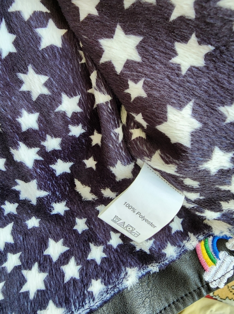 Lola The Boys Girls' Black Rainbow Embroidered Moto Jacket B12 - Picture 9 of 9